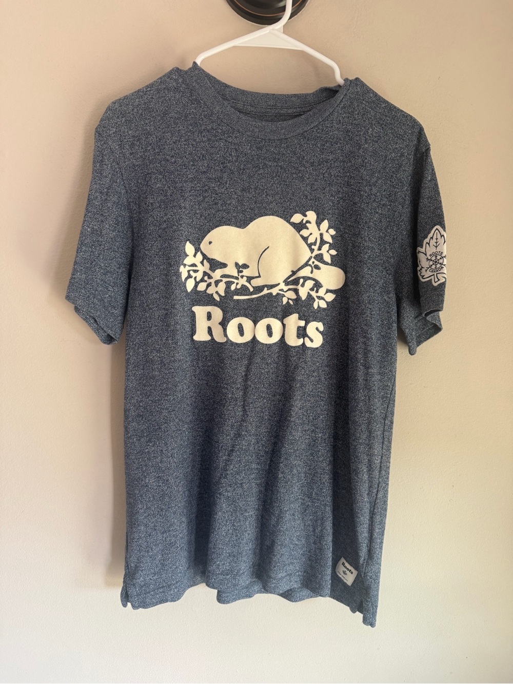 Roots Park City Graphic T-Shirt Blue Heather Beaver Logo Mens Small